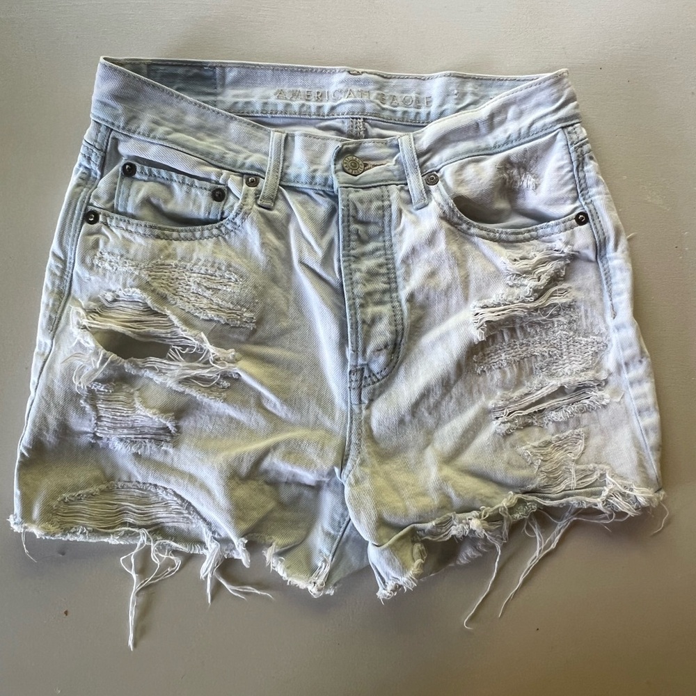 American Eagle Outfitters Women's Distressed Light Blue Shorts